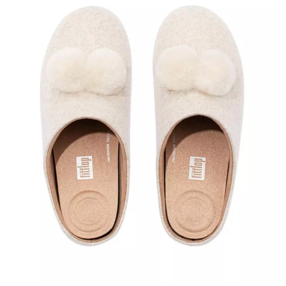 Fitflops Chrissie Pom-Pom Felt Slippers - Size 6/EU 37 * Ivory - Picture 6 of 6